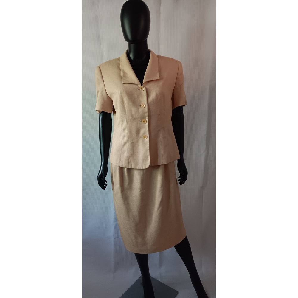 Executive Collection Tan Short Sleeve Blazer Skirt Suit Set Size 12 KS0318
